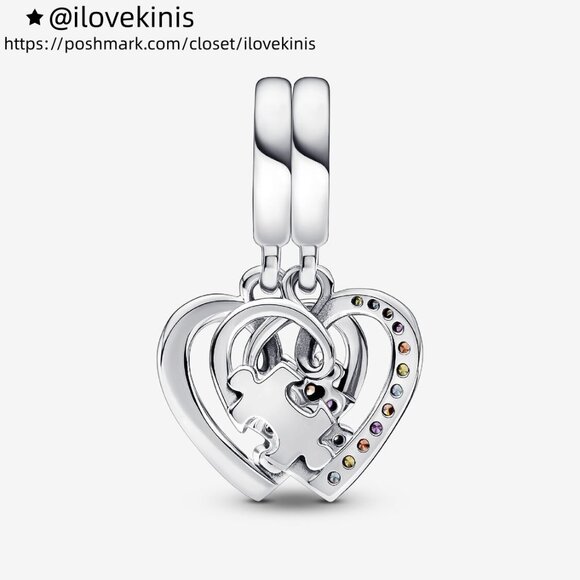 Pandora Puzzle Piece Hearts Splittable Friendship Dangle Charm - Picture 4 of 6